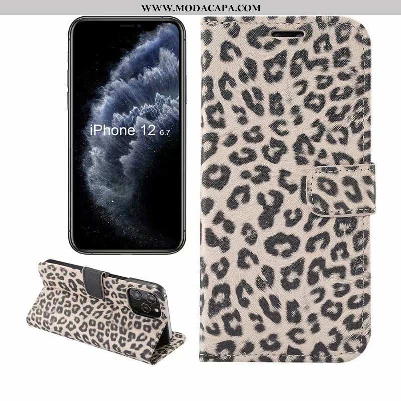 Capas iPhone 12 Pro Max Couro Resistente Caqui Cases Cover Leopardo Fivela Venda